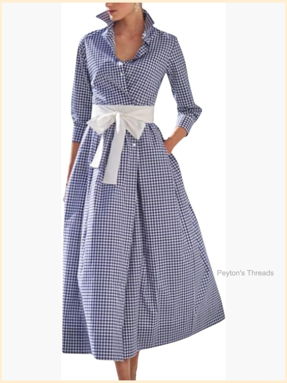 Retro Plaid Button Up Maxi Shirt Dress with Pockets and Belt - Picture 1 of 3